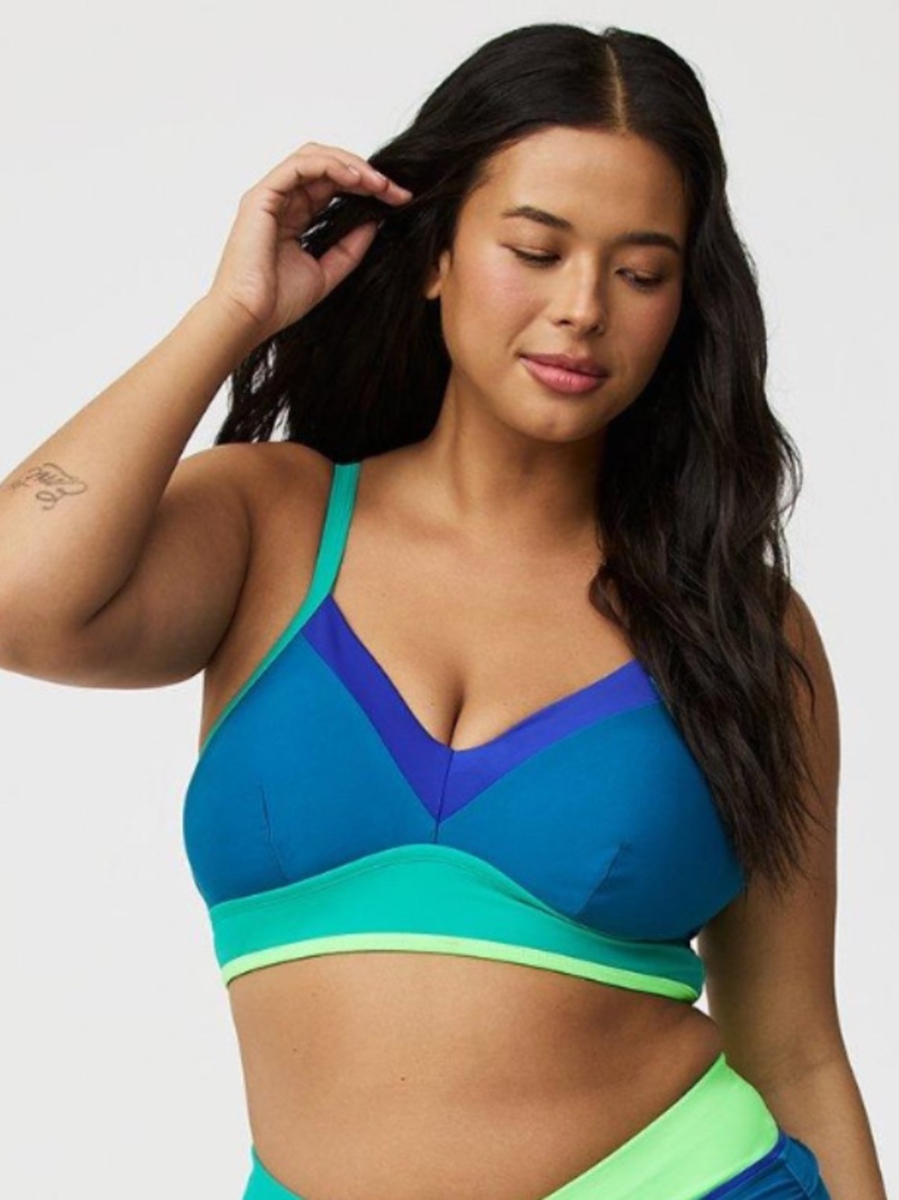 NWT Torrid wire free color blocked triangle bikini top blue green sz 2 swim - Picture 4 of 13